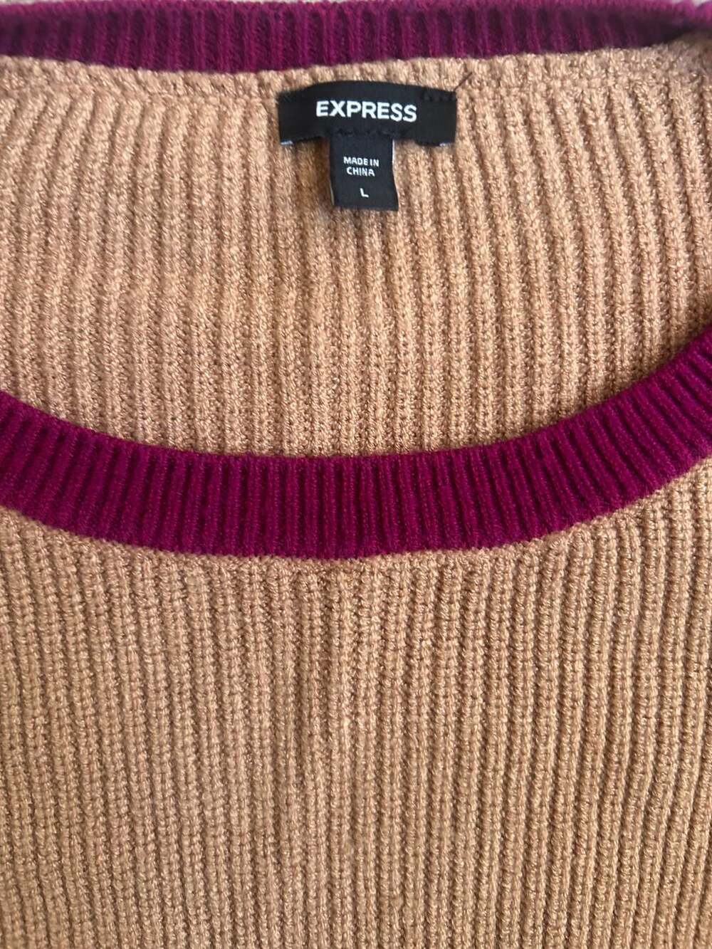 Express Women's Ribbed Knit Colorblock Crewneck Sweater - Picture 2 of 3